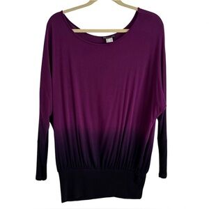 Venus Purple Ombré Dolman Sleeve Tunic Top Scoopneck Stretch Boho Blouse XS